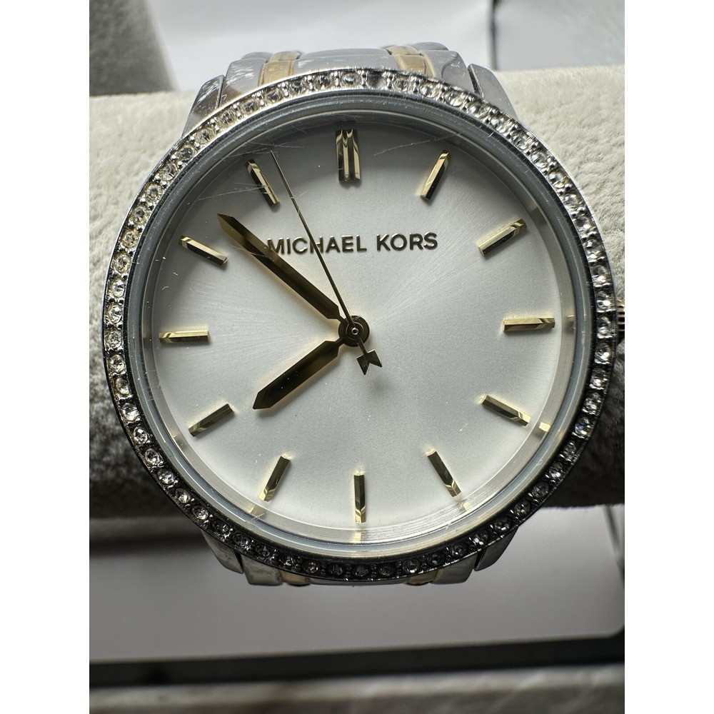 Michael Kors MK3539 Nini Silver Dial Two Tone New Battery 35MM 7" Womens Watch Q